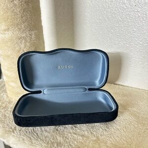 Gucci Black and Blue Velvet Glasses Case with Clamshell Design